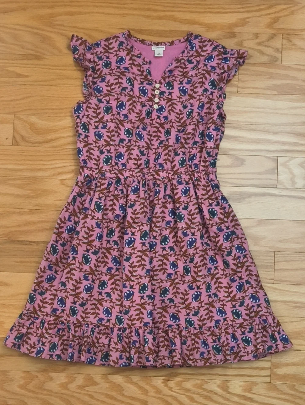 Crewcuts Flutter Sleeve Floral Button-Front Ruffle Dress Size 12 EUC